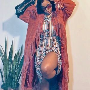 Long suede fringe 70s coat